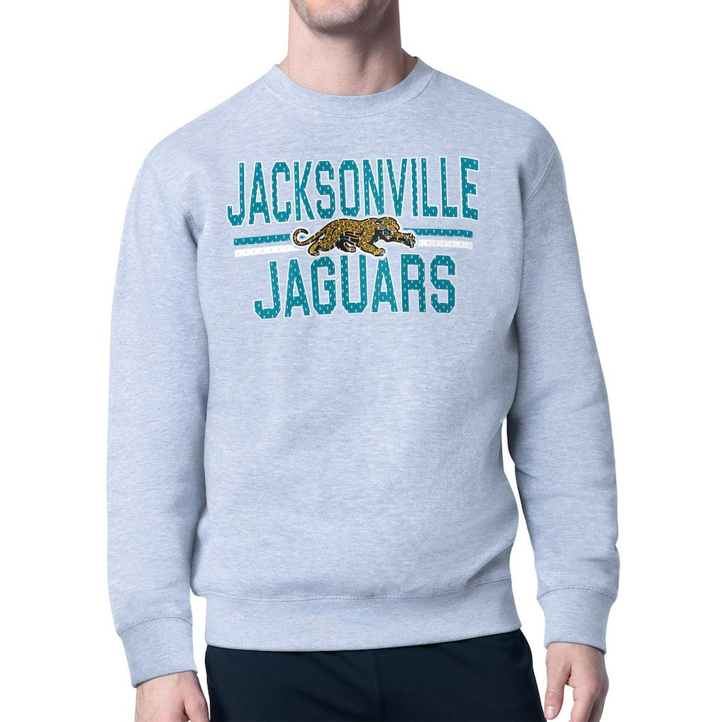 Jacksonville Jaguars Starter Mesh Look Retro Team Logo Pullover Sweatshirt Heather Gray