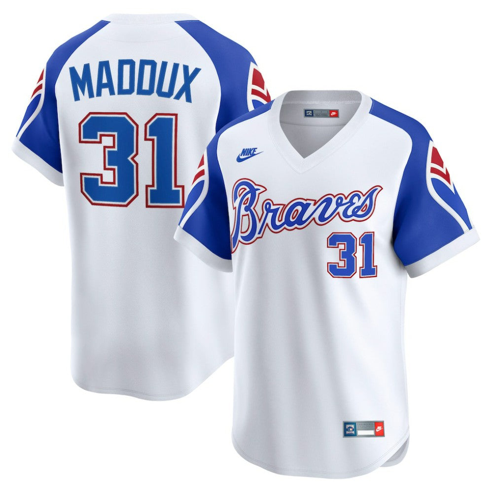 Greg Maddux Atlanta Braves Nike Throwback Cooperstown Collection Limited Jersey - White - Nike Lifestyle