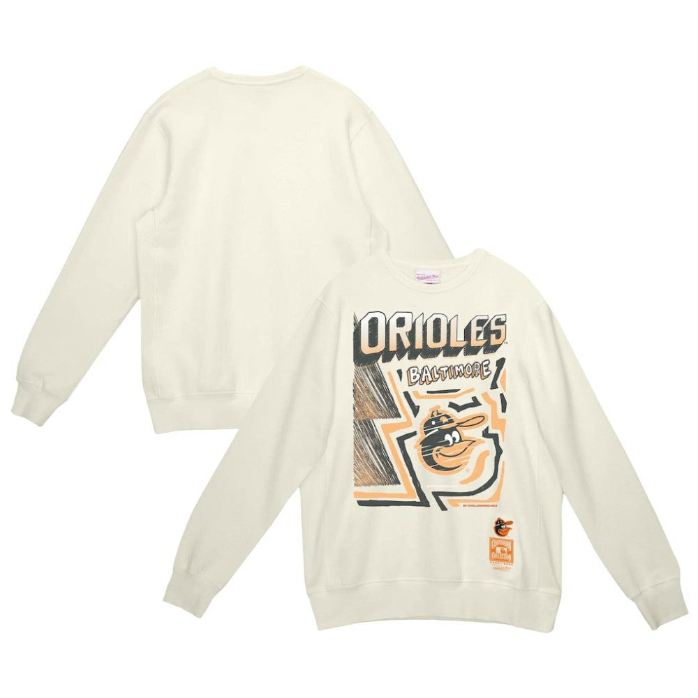 Baltimore Orioles Mitchell & Ness Sidewalk Sketch Pullover Hoodie - Cream - Mitchell & Ness Lifestyle