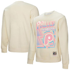 Philadelphia Phillies Mitchell & Ness Sidewalk Sketch Pullover Sweatshirt - Cream - Mitchell & Ness Discount