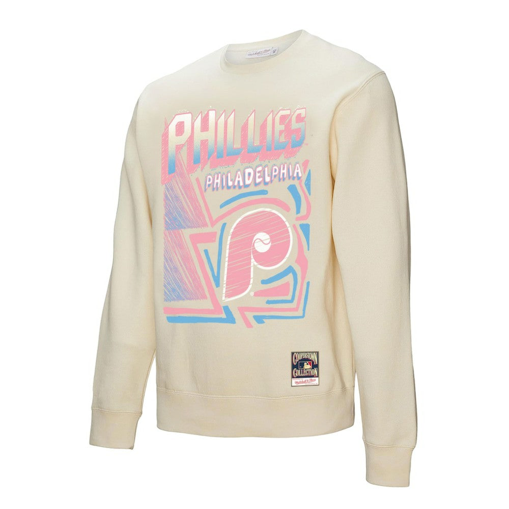 Philadelphia Phillies Mitchell & Ness Sidewalk Sketch Pullover Sweatshirt - Cream - Mitchell & Ness Discount