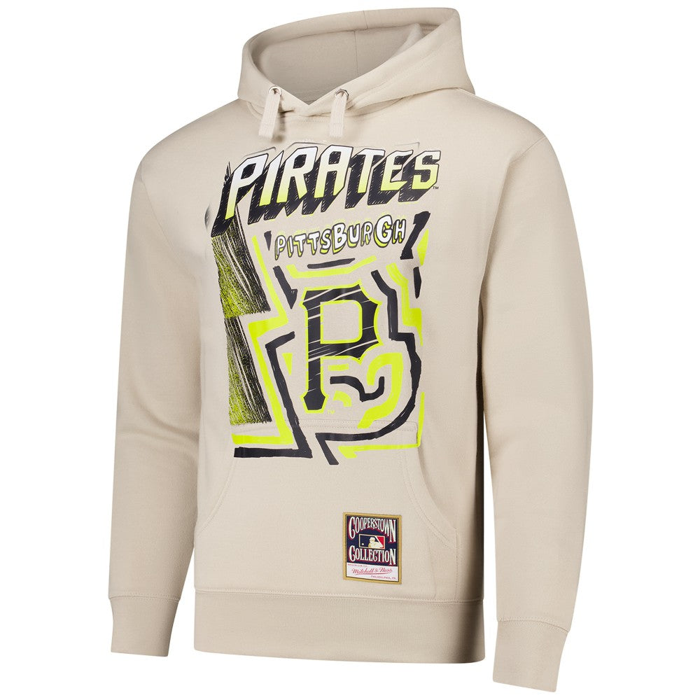 Pittsburgh Pirates Mitchell & Ness Sidewalk Sketch Pullover Hoodie - Cream - Mitchell & Ness on Sale