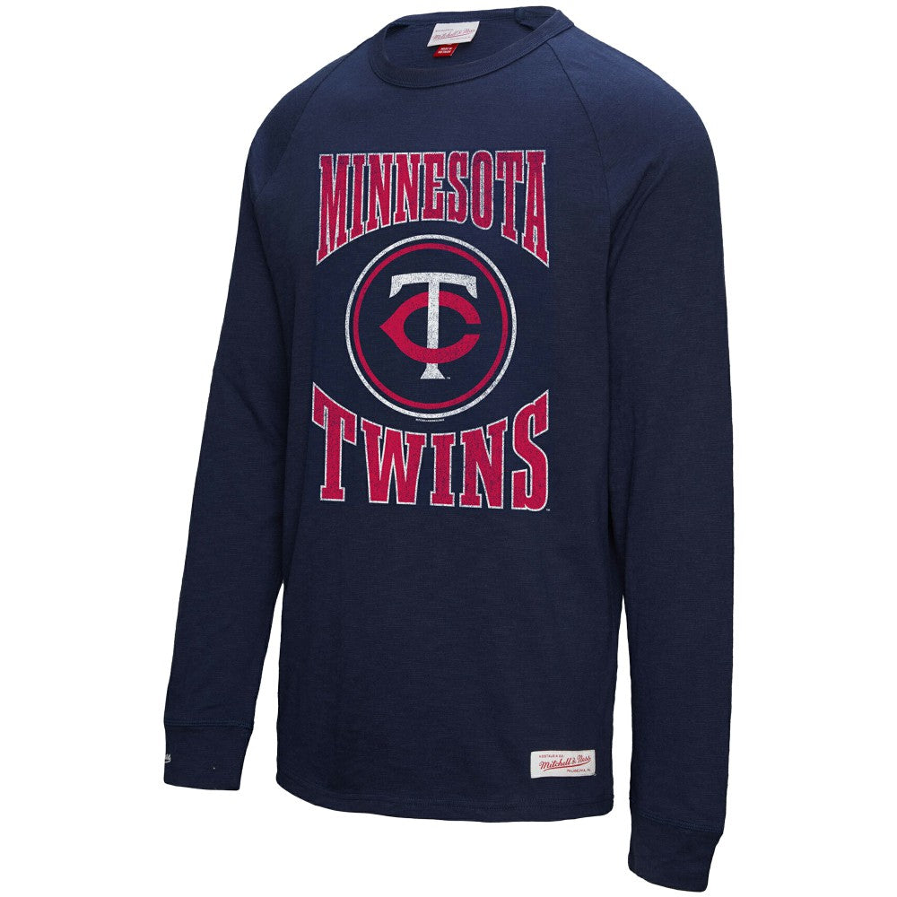 Minnesota Twins Mitchell & Ness Arched Logo Slub Long Sleeve T-Shirt - Navy - Mitchell & Ness on Sale