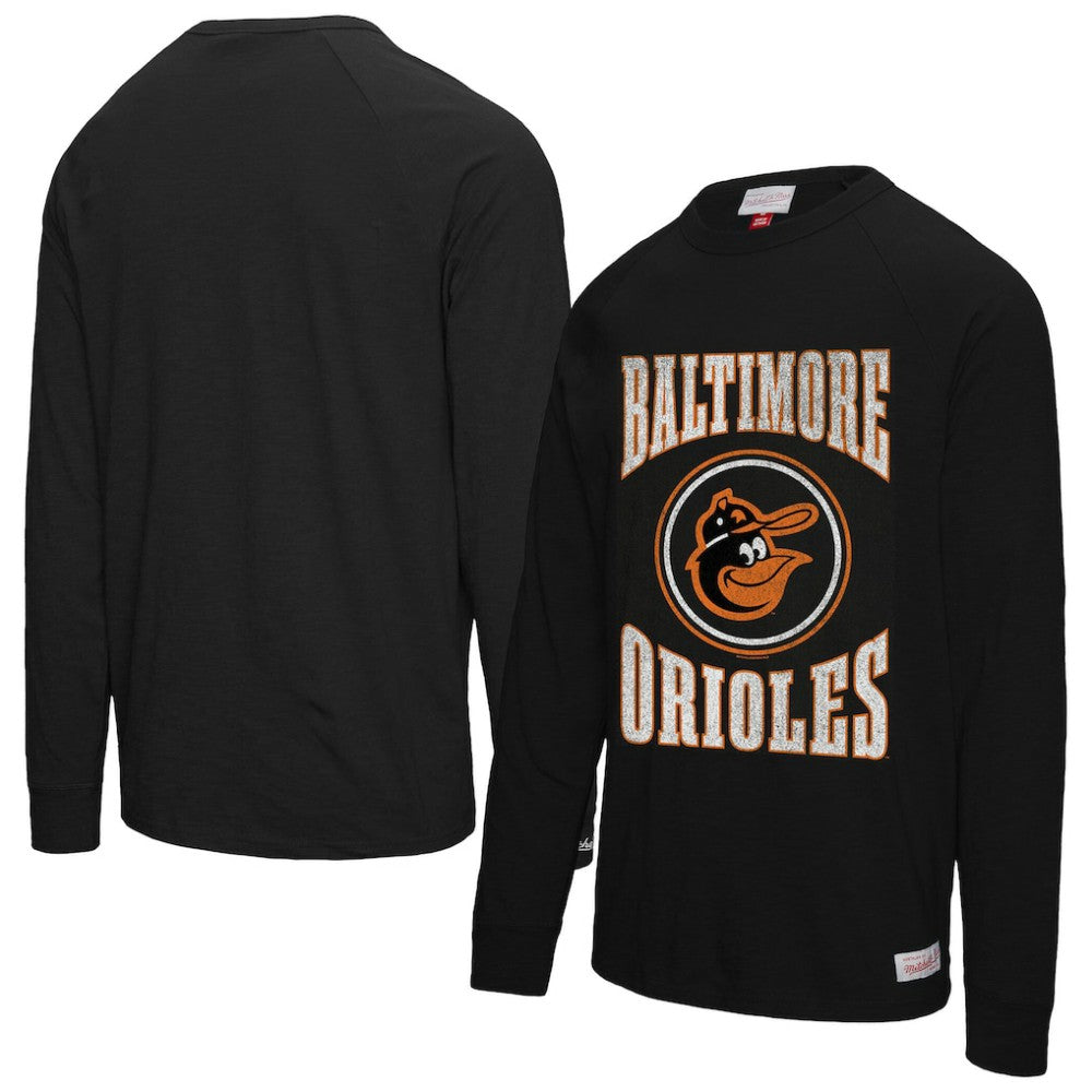Baltimore Orioles Mitchell & Ness Arched Logo Slub Long Sleeve T-Shirt - Black - Mitchell & Ness on Sale