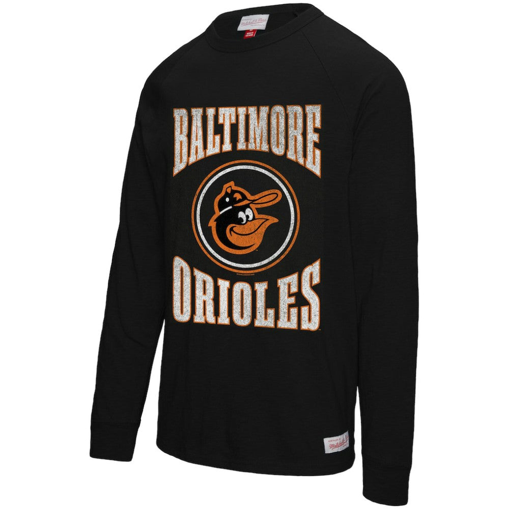 Baltimore Orioles Mitchell & Ness Arched Logo Slub Long Sleeve T-Shirt - Black - Mitchell & Ness on Sale