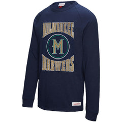 Milwaukee Brewers Mitchell & Ness Arched Logo Slub Long Sleeve T-Shirt - Navy - Mitchell & Ness Online