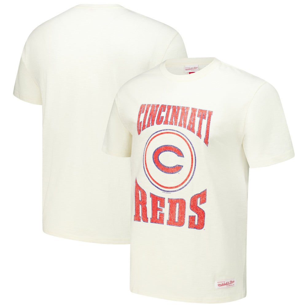 Cincinnati Reds Mitchell & Ness Arched Logo Slub T-Shirt - Cream - Mitchell & Ness Sale