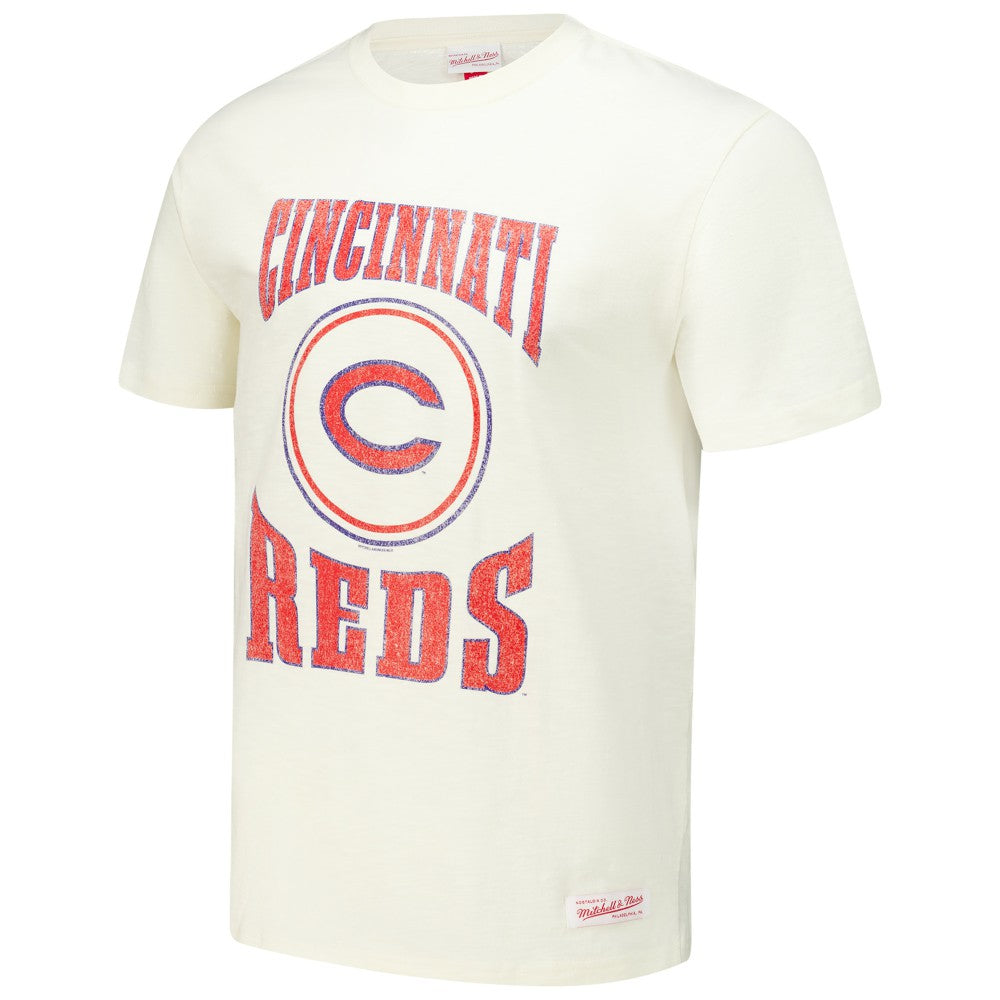 Cincinnati Reds Mitchell & Ness Arched Logo Slub T-Shirt - Cream - Mitchell & Ness Sale