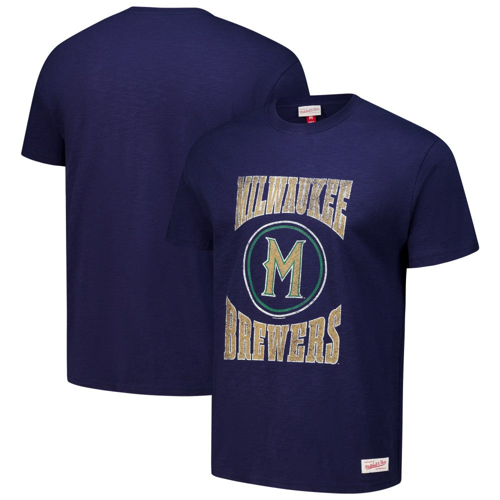 Milwaukee Brewers Mitchell & Ness Arched Logo Slub T-Shirt - Navy - Mitchell & Ness Online