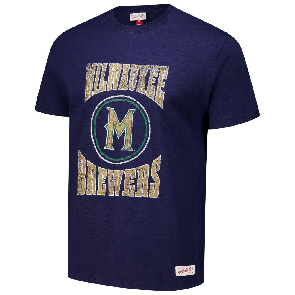 Milwaukee Brewers Mitchell & Ness Arched Logo Slub T-Shirt - Navy - Mitchell & Ness Online
