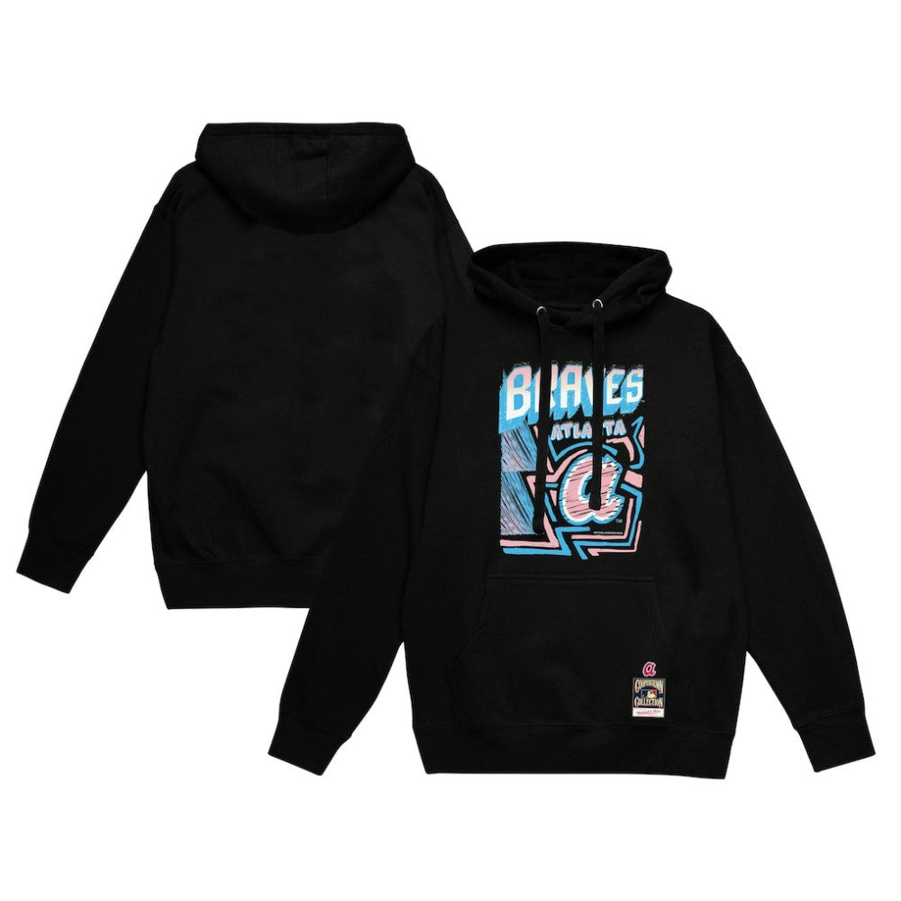 Atlanta Braves Mitchell & Ness Sidewalk Sketch Pullover Hoodie - Black - Mitchell & Ness on Sale