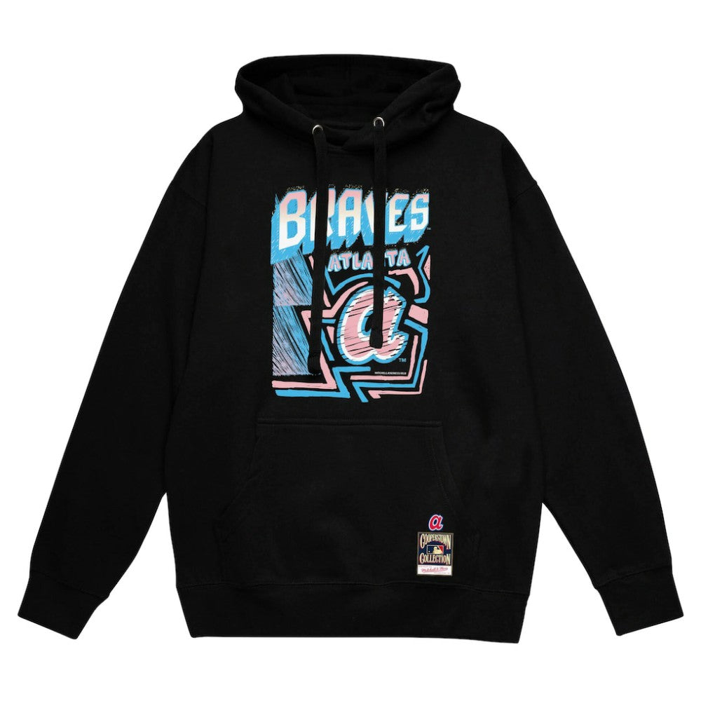 Atlanta Braves Mitchell & Ness Sidewalk Sketch Pullover Hoodie - Black - Mitchell & Ness on Sale