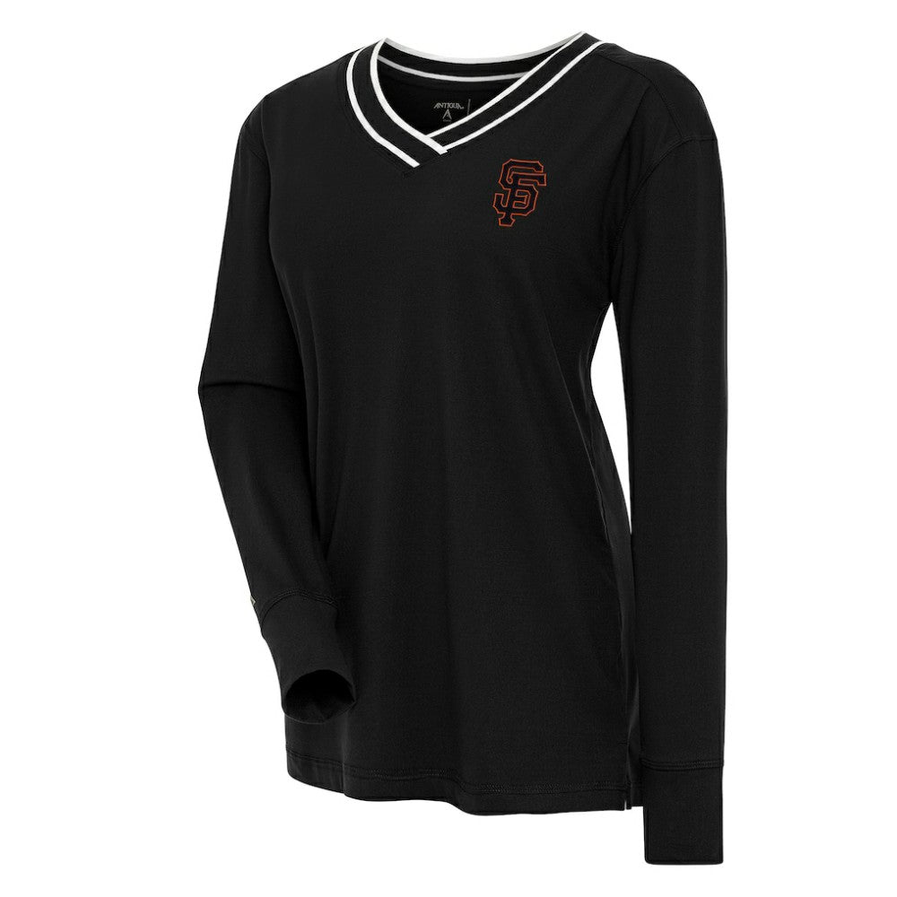 San Francisco Giants Antigua Women's Symbolic Long Sleeve V-Neck Top - Black - MLB Discount