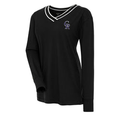 Colorado Rockies Antigua Women's Symbolic Long Sleeve V-Neck Top - Black - MLB Lifestyle