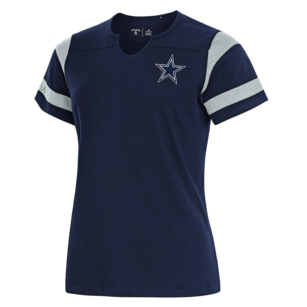 Dallas Cowboys Antigua Women's Encounter Short Sleeve Notch Neck Top Navy