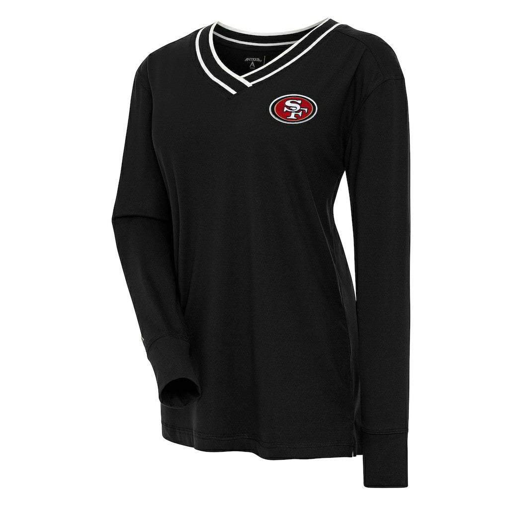 San Francisco 49ers Antigua Women's Symbolic Long Sleeve V-Neck Top Black