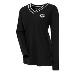 Green Bay Packers Antigua Women's Symbolic Long Sleeve V-Neck Top Black