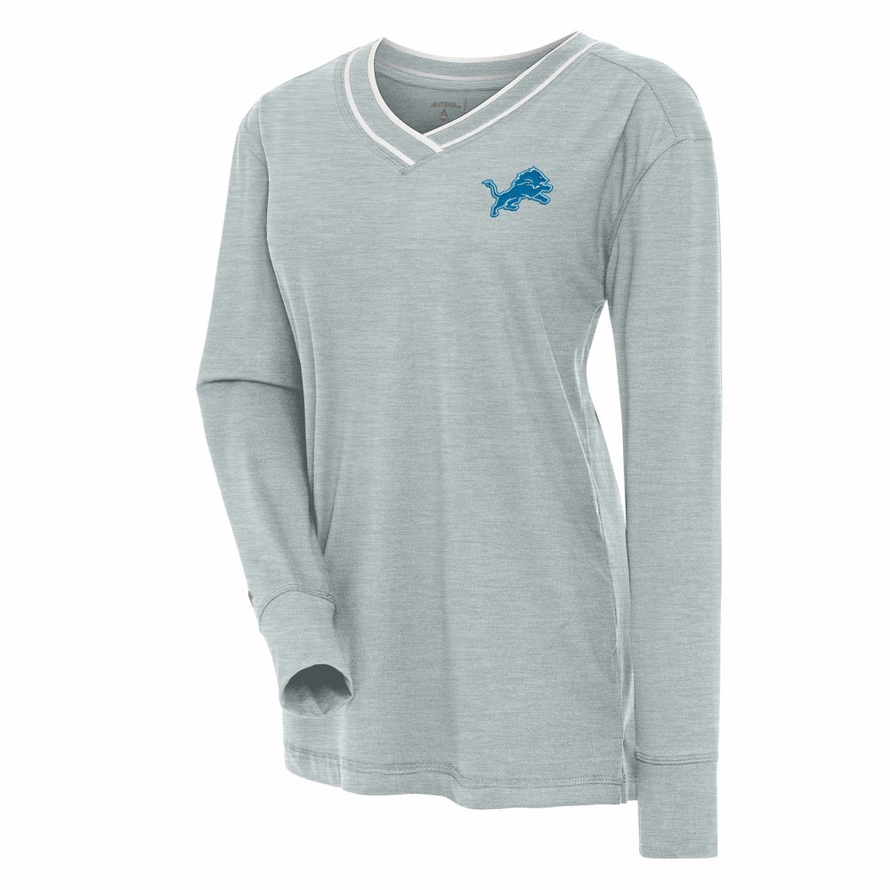 Detroit Lions Antigua Women's Symbolic Long Sleeve V-Neck Top Heather Gray