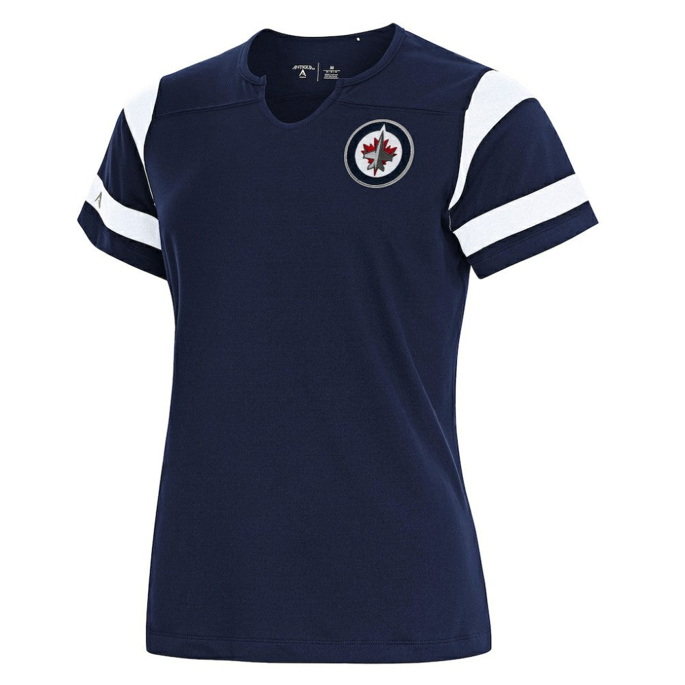 Winnipeg Jets Antigua Women's Encounter Short Sleeve Notch Neck Top - Navy - NHL 202229490