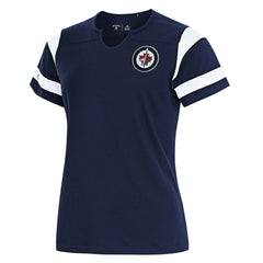 Winnipeg Jets Antigua Women's Encounter Short Sleeve Notch Neck Top - Navy - NHL 202229490