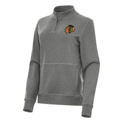 Chicago Blackhawks Antigua Women's Crush Quarter-Zip Fleece Sweatshirt - Heather Black - NHL 202233806