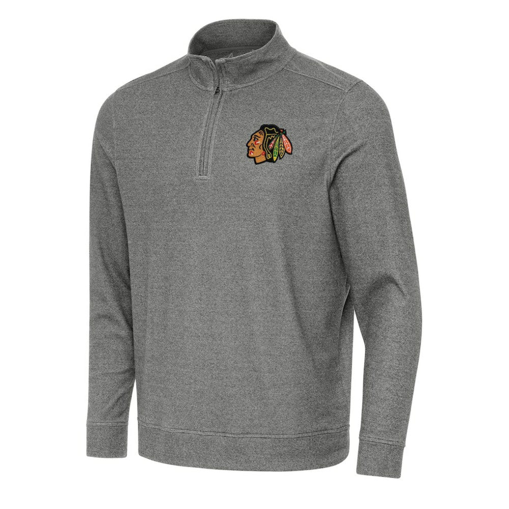Chicago Blackhawks Antigua Subtle Quarter-Zip Sweatshirt - Heather Black - NHL 202233944
