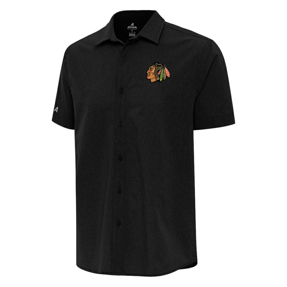 Chicago Blackhawks Antigua Activate Woven Short Sleeve Button-Up Shirt - Black - NHL 202234063