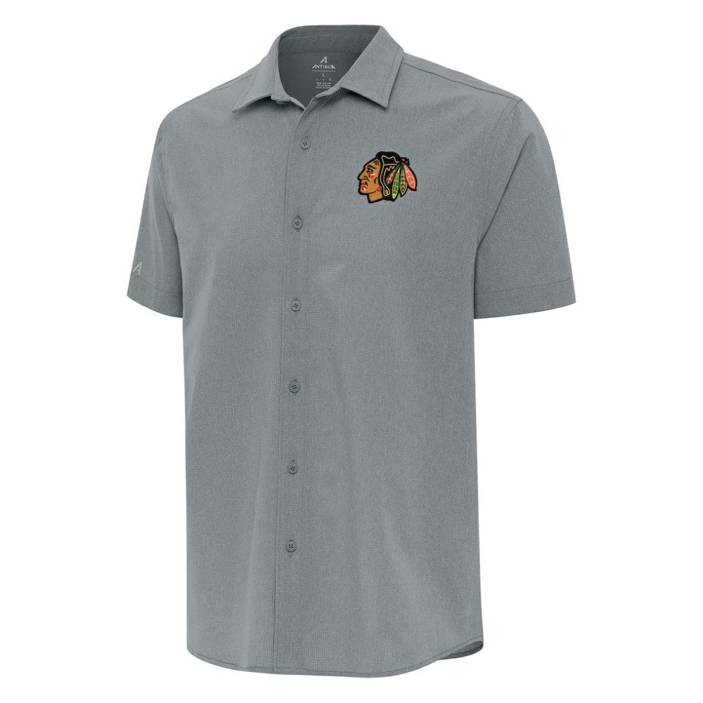 Chicago Blackhawks Antigua Activate Woven Short Sleeve Button-Up Shirt - Gray - NHL 202234065