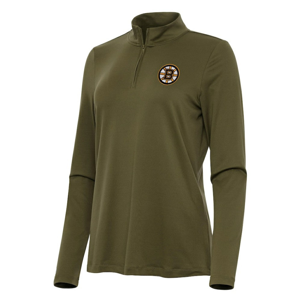 Boston Bruins Antigua Women's Reprocess Quarter-Zip Top - Olive - NHL 202234448