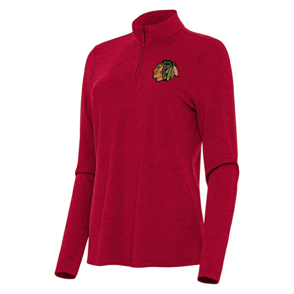 Chicago Blackhawks Antigua Women's Bright Quarter-Zip Top - Heather Red - NHL 202234490