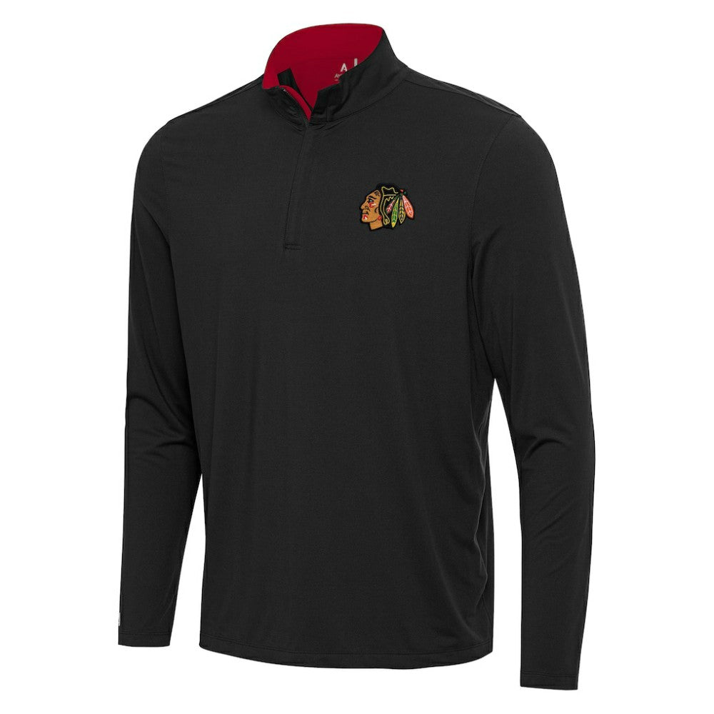 Chicago Blackhawks Antigua Content Quarter-Zip Pullover Top - Black/Red - NHL 202234700