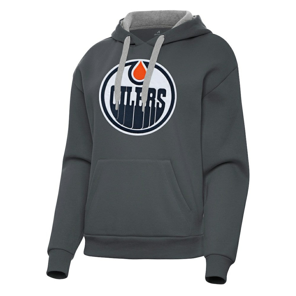 Edmonton Oilers Antigua Women's Victory Pullover Hoodie - Charcoal - NHL 202235594