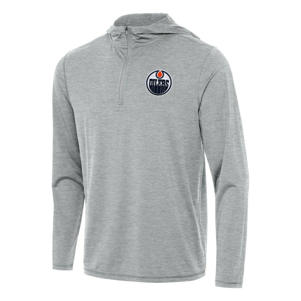 Edmonton Oilers Antigua Tidy Quarter-Zip Hoodie - Heather Gray - NHL 202235831
