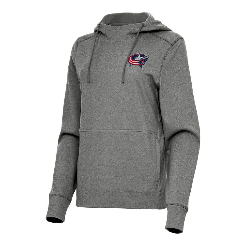 Columbus Blue Jackets Antigua Women's Justice Pullover Hoodie - Heather Black - NHL 202235979