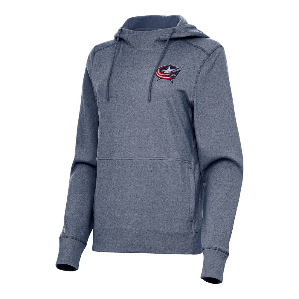 Columbus Blue Jackets Antigua Women's Justice Pullover Hoodie - Heather Navy - NHL 202235995