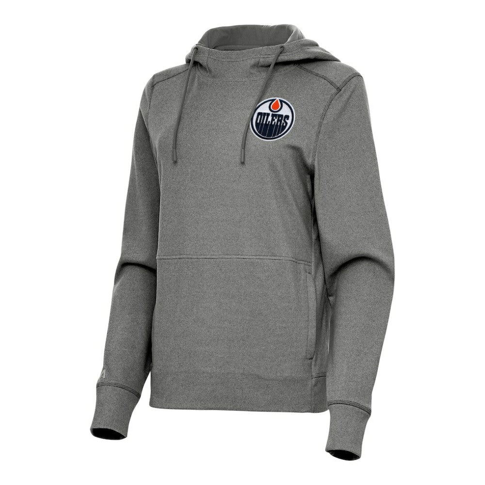 Edmonton Oilers Antigua Women's Justice Pullover Hoodie - Heather Black - NHL 202236004