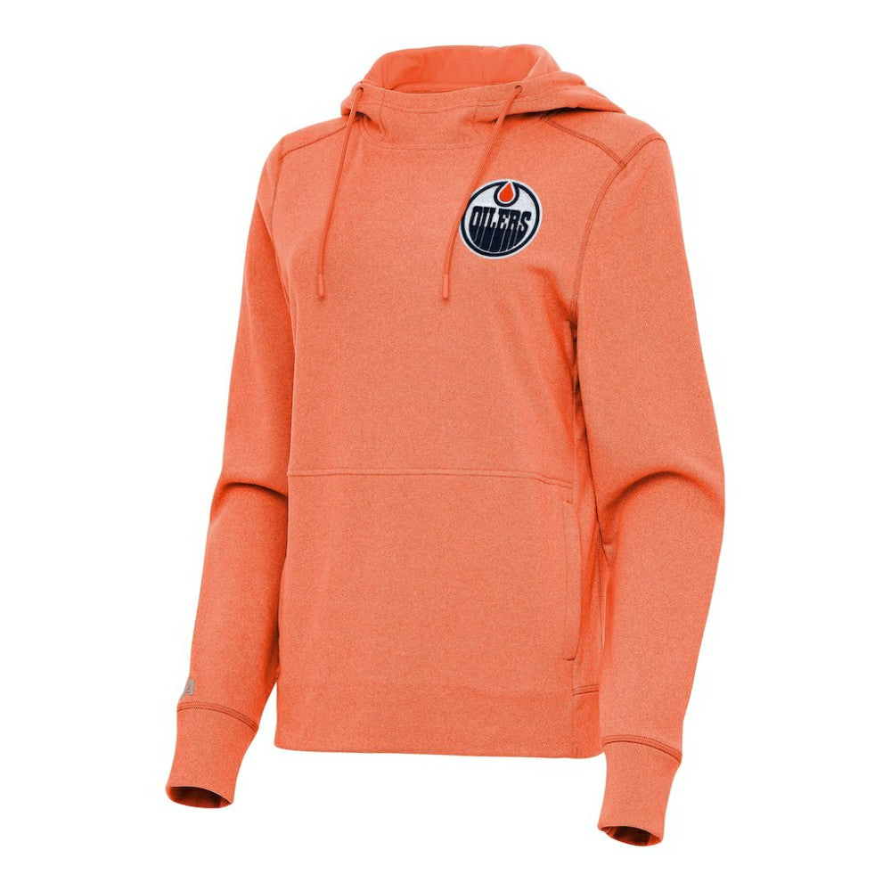 Edmonton Oilers Antigua Women's Justice Pullover Hoodie - Heather Orange - NHL 202236005