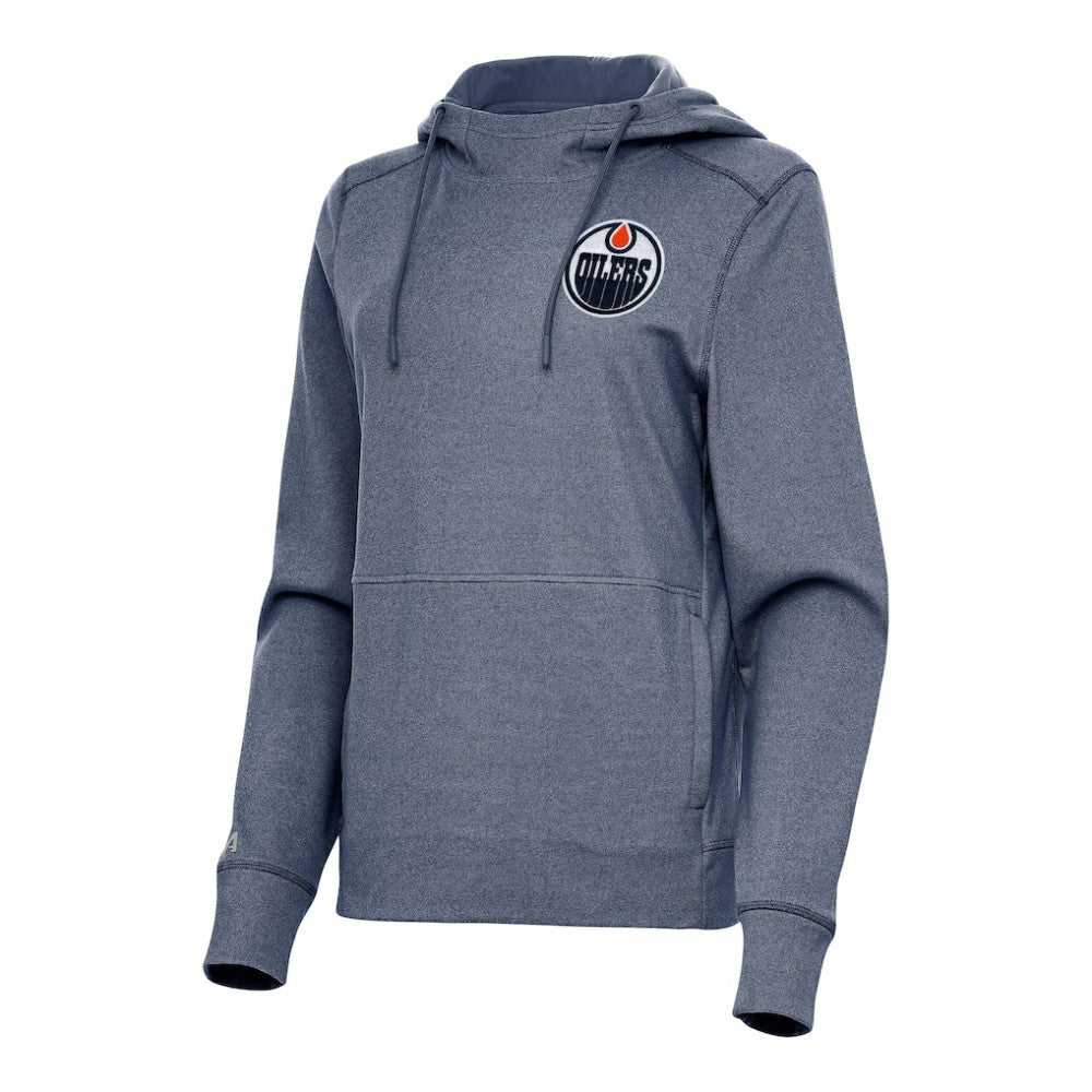 Edmonton Oilers Antigua Women's Justice Pullover Hoodie - Heather Navy - NHL 202236006