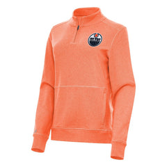 Edmonton Oilers Antigua Women's Crush Quarter-Zip Fleece Sweatshirt - Heather Orange - NHL 202236015