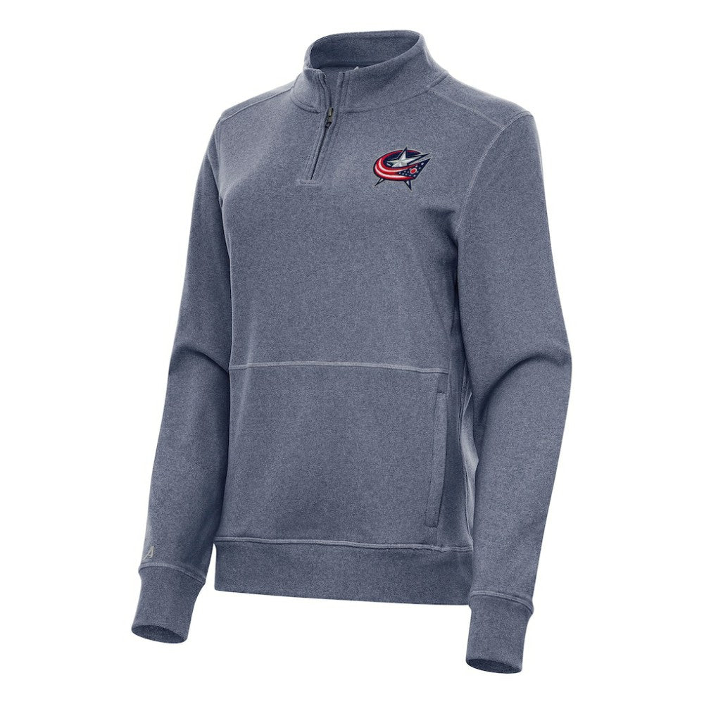 Columbus Blue Jackets Antigua Women's Crush Quarter-Zip Fleece Sweatshirt - Heather Navy - NHL 202236027