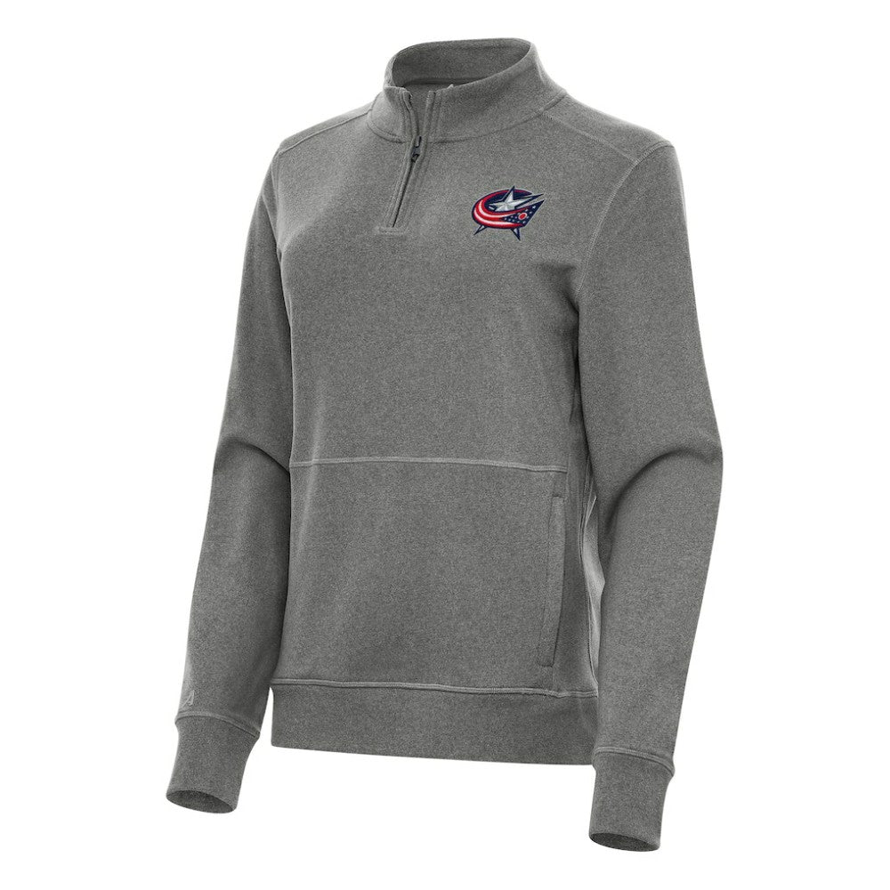 Columbus Blue Jackets Antigua Women's Crush Quarter-Zip Fleece Sweatshirt - Heather Black - NHL 202236029