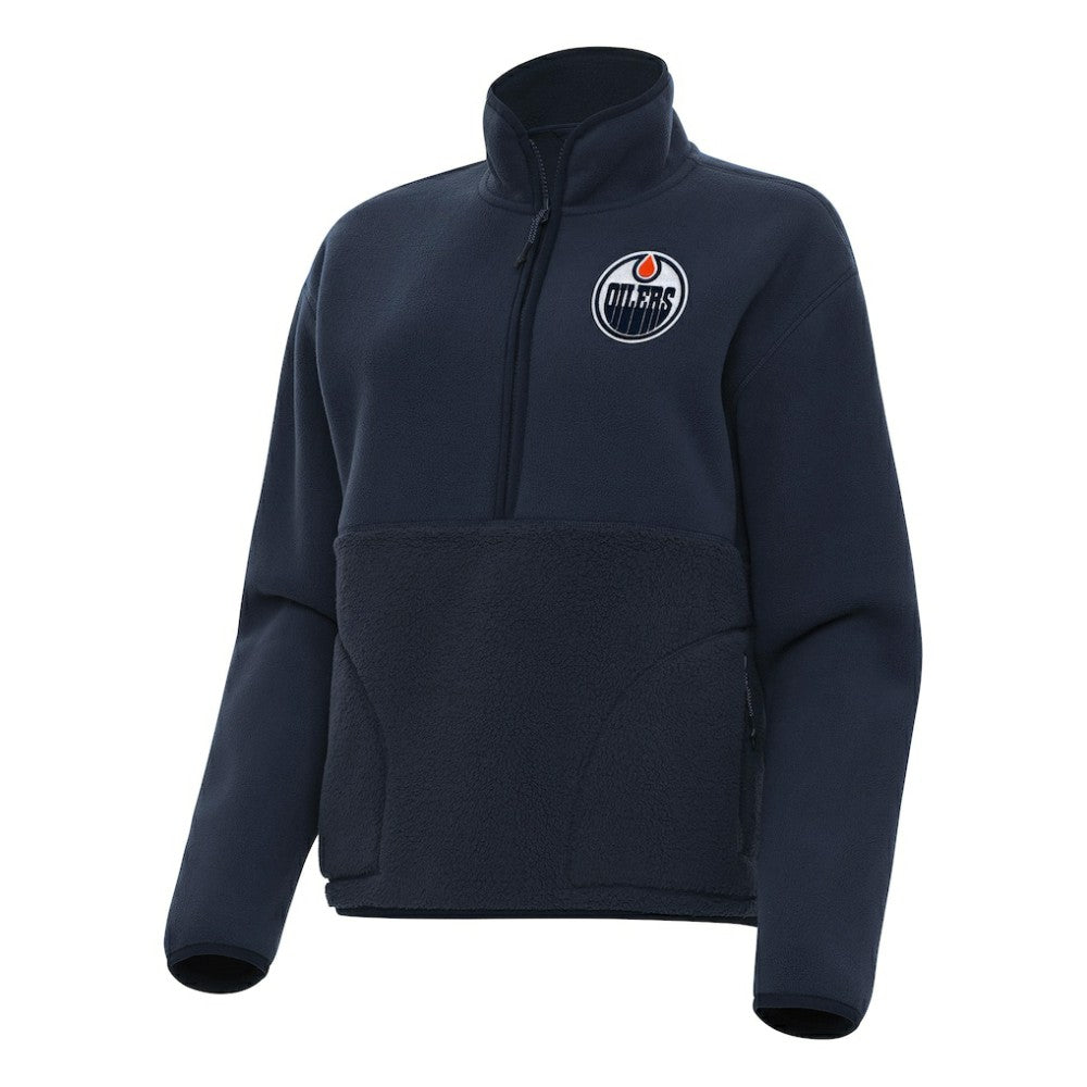 Edmonton Oilers Antigua Women's Figure Half-Zip Pullover Sweatshirt - Navy - NHL 202236129