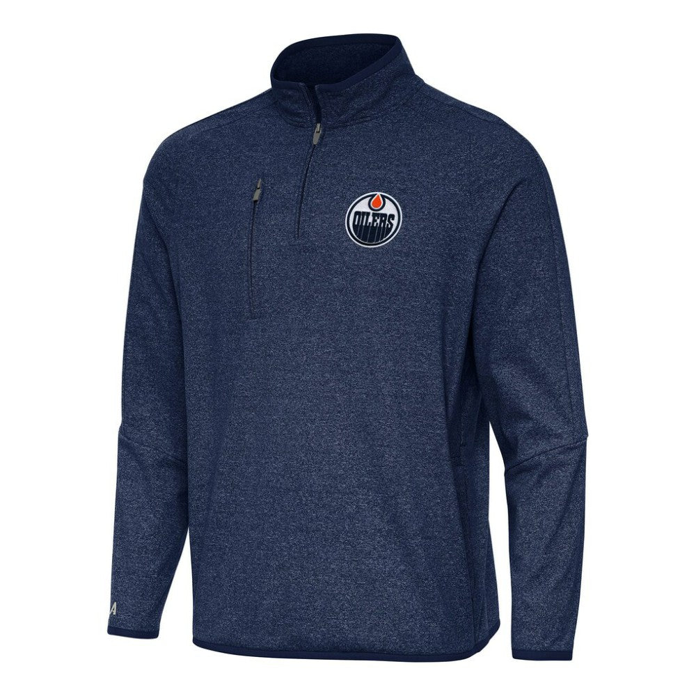 Edmonton Oilers Antigua Certain Quarter-Zip Tri-Blend Sweatshirt - Heather Navy - NHL 202236158