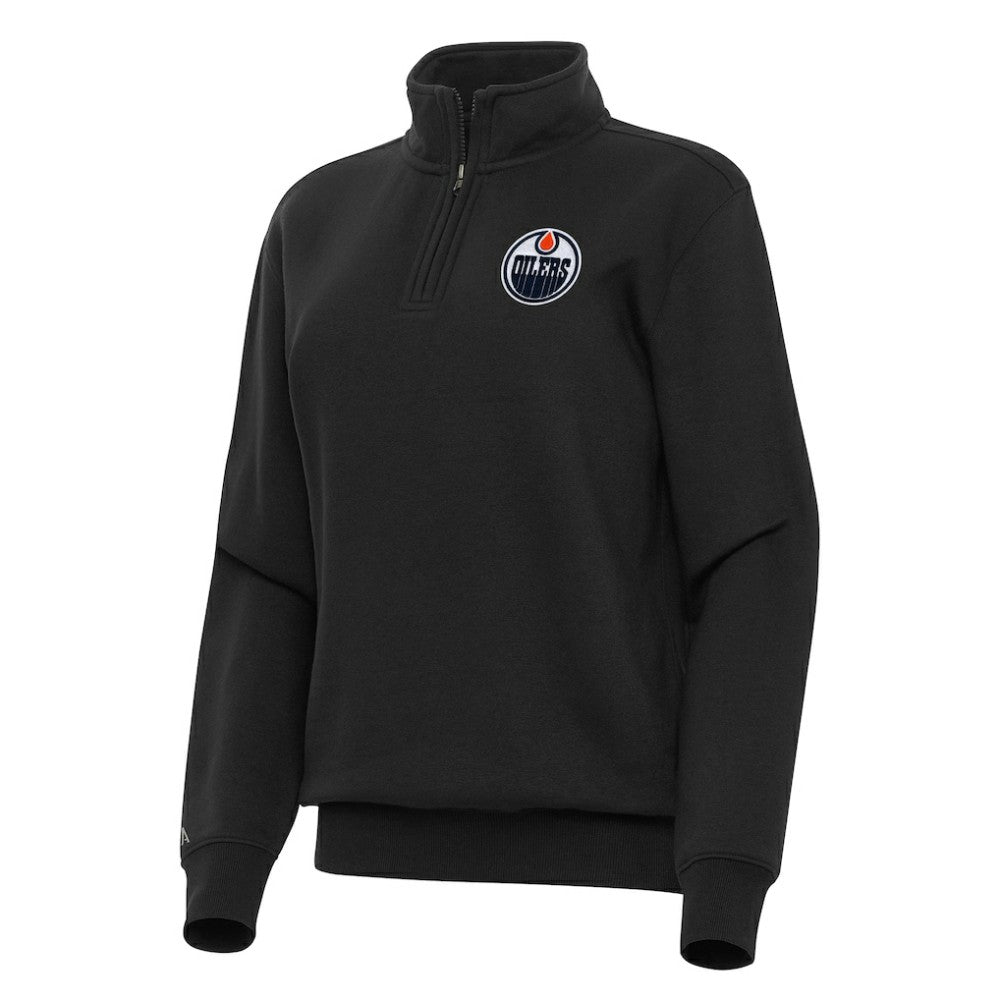 Edmonton Oilers Antigua Women's Victory Quarter-Zip Sweatshirt - Black - NHL 202236270