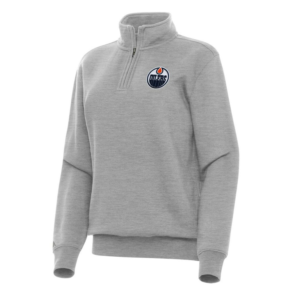 Edmonton Oilers Antigua Women's Victory Quarter-Zip Sweatshirt - Heather Gray - NHL 202236271