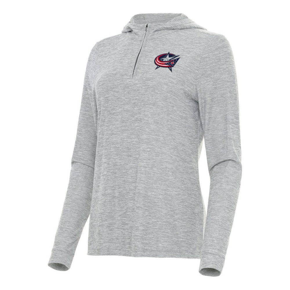 Columbus Blue Jackets Antigua Women's Daybreak Quarter-Zip Hoodie - Heather Gray - NHL 202236709