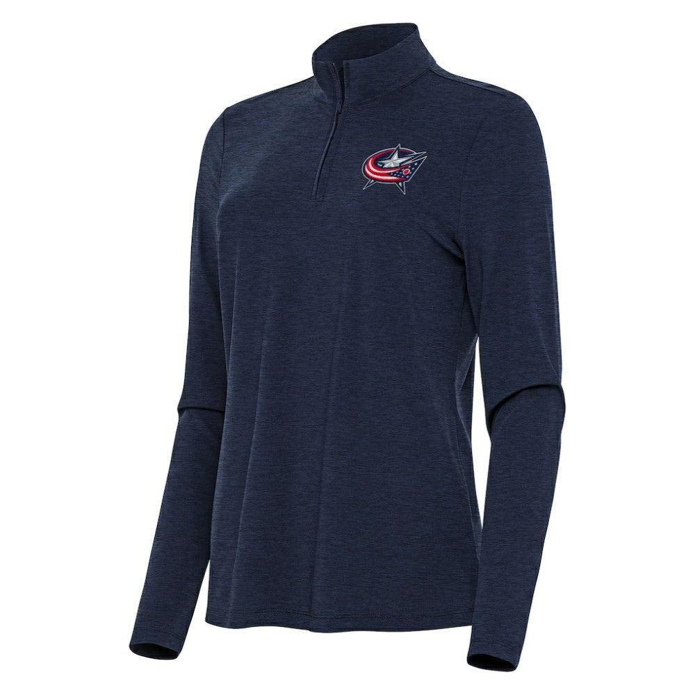 Columbus Blue Jackets Antigua Women's Bright Quarter-Zip Top - Heather Navy - NHL 202236732