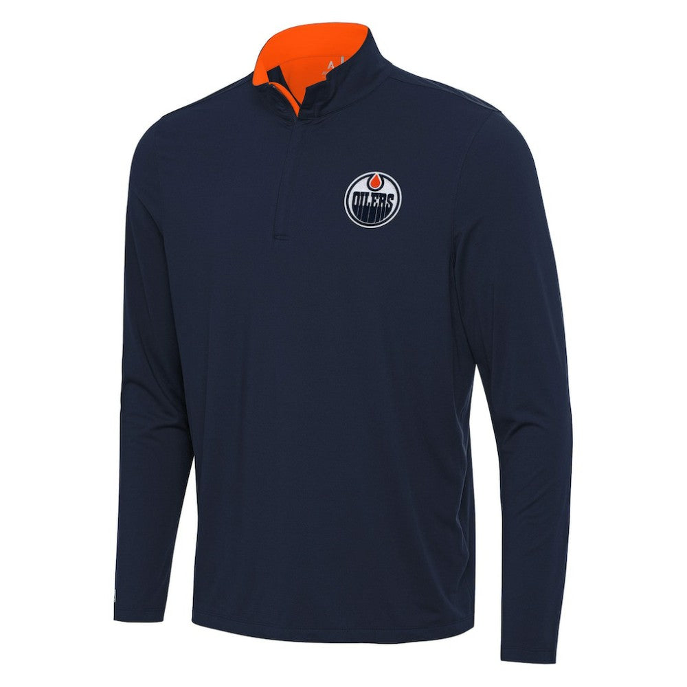 Edmonton Oilers Antigua Content Quarter-Zip Pullover Top - Navy/Orange - NHL 202236954