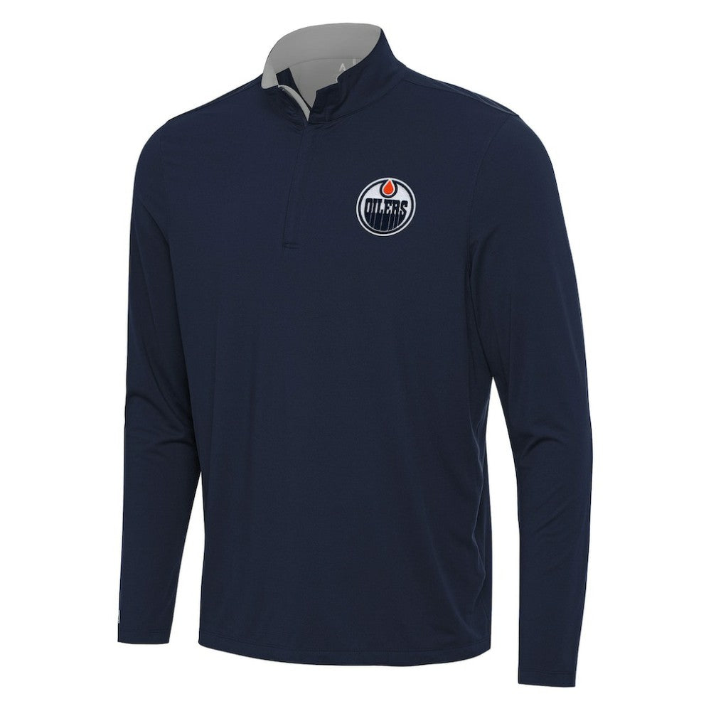 Edmonton Oilers Antigua Content Quarter-Zip Pullover Top - Navy/Gray - NHL 202236955