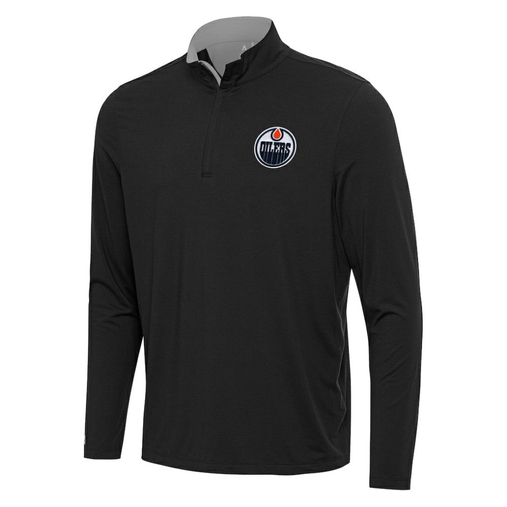 Edmonton Oilers Antigua Content Quarter-Zip Pullover Top - Black/Gray - NHL 202236956